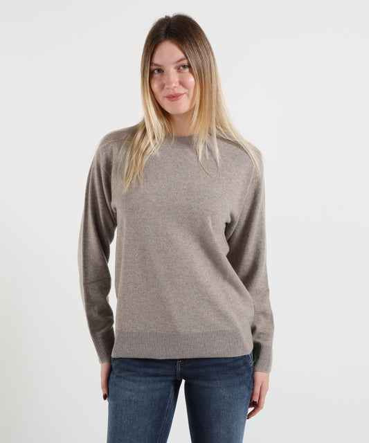 Maglie P.A.R.O.S.H. Jumper a collo crewneck in puro cashmere con spalle abbassate Tortora | P.A.R.O.S.H.