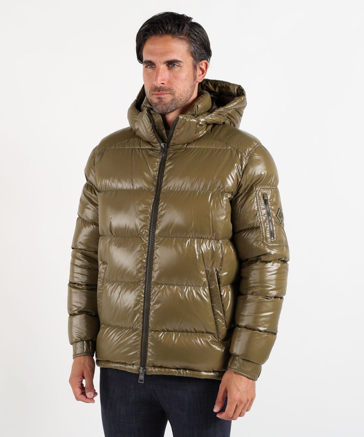 Puffer jackets HERNO  Herno Men’s Glossy Down Jacket with Hood Militare | HERNO