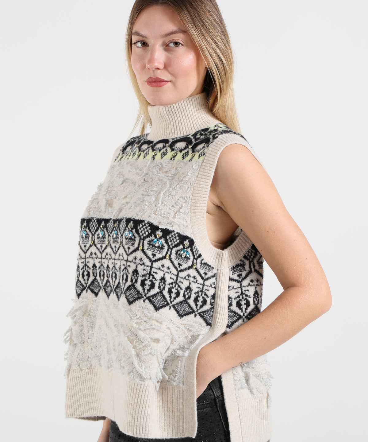 Gilet LIUJO WHITE Gilet jacquard con ricami gioiello Fantasia | LIUJO WHITE