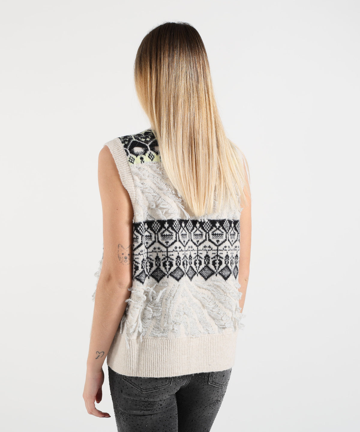 LIUJO WHITE Gilet jacquard con ricami gioiello