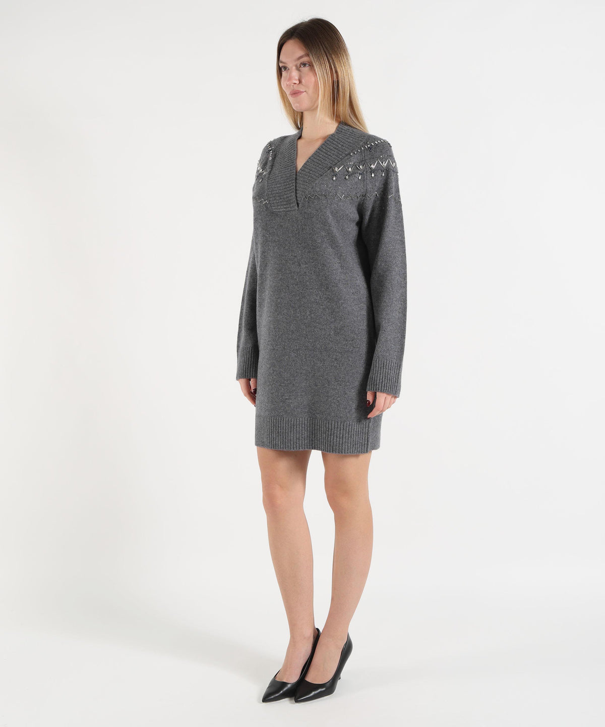 Dresses &amp; Suits LIUJO WHITE Knit Dress with Jewel Embellishments Grigio | LIUJO WHITE