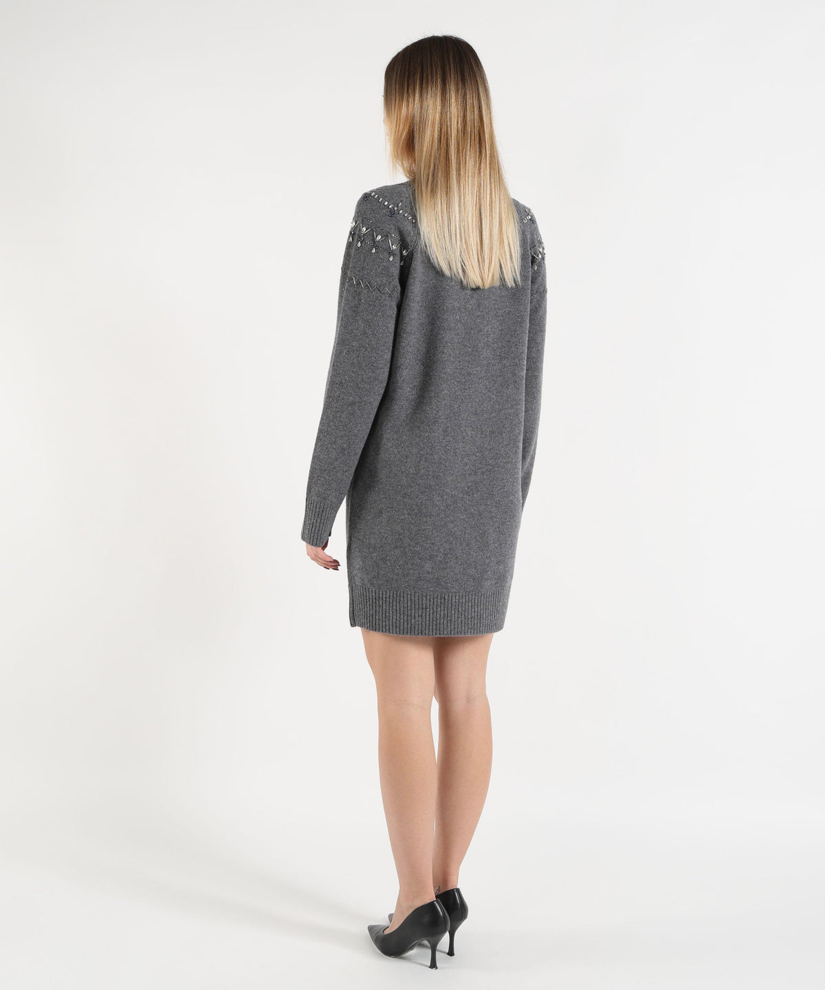 LIUJO WHITE Knit Dress with Jewel Embellishments