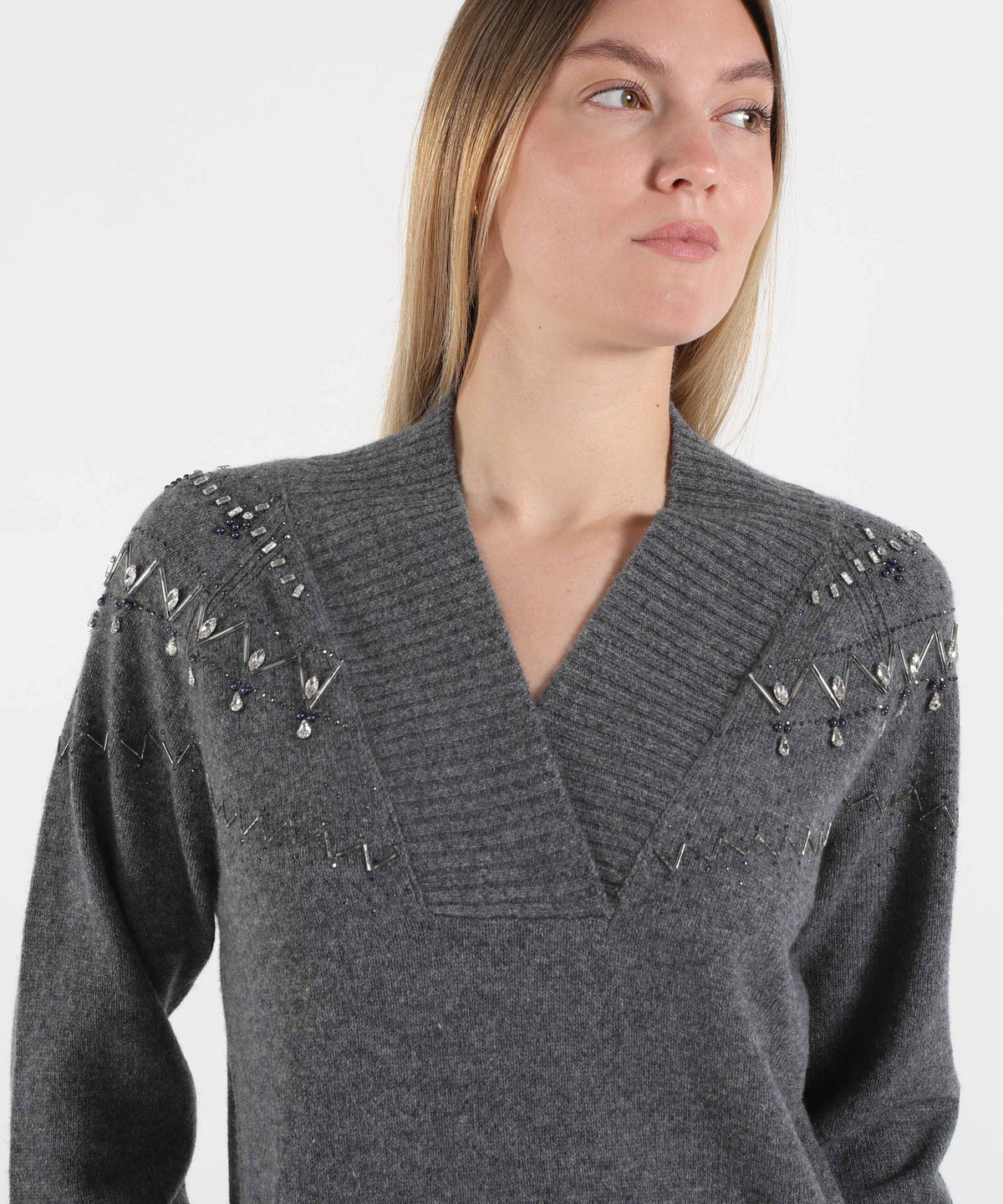 LIUJO WHITE Knit Dress with Jewel Embellishments