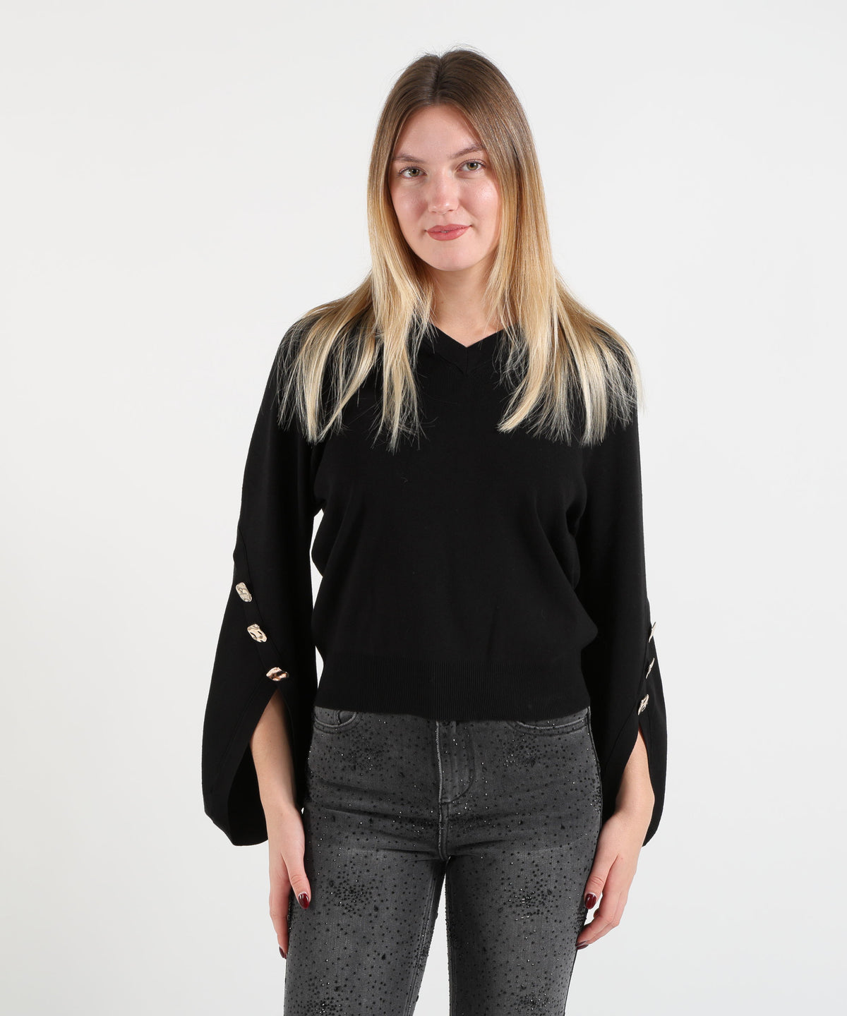 Knitwear LIUJO BLACK Top with Side Slits Nero | LIUJO BLACK