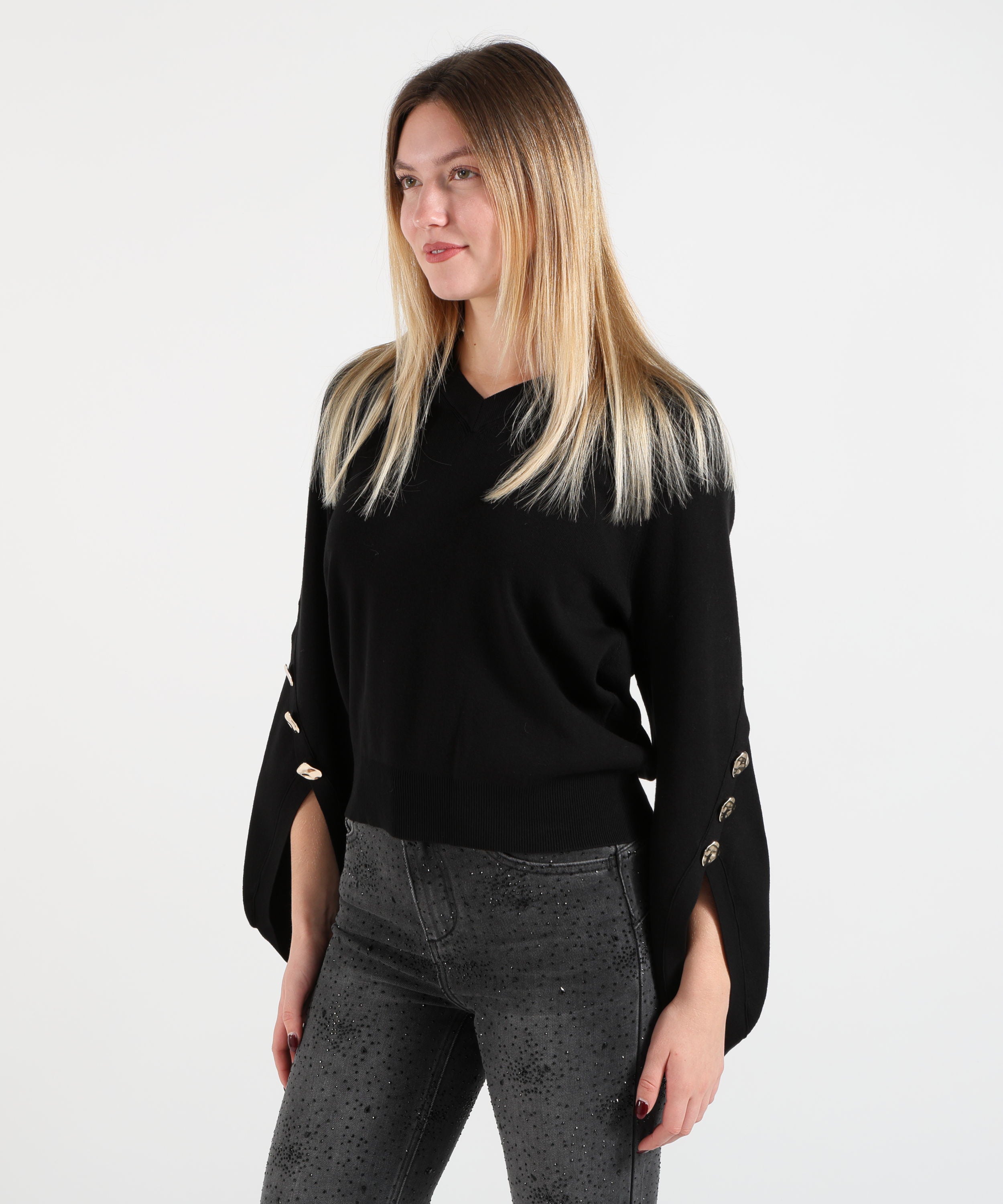 Knitwear LIUJO BLACK Top with Side Slits Nero | LIUJO BLACK