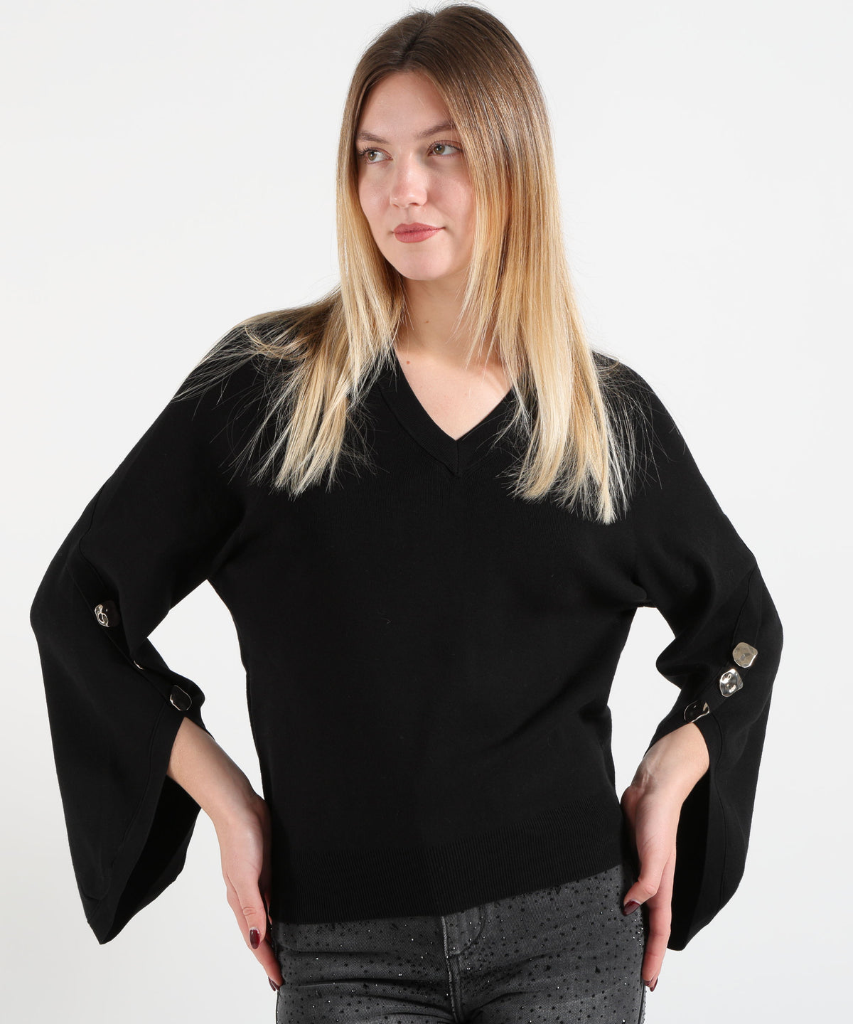 Knitwear LIUJO BLACK Top with Side Slits Nero | LIUJO BLACK