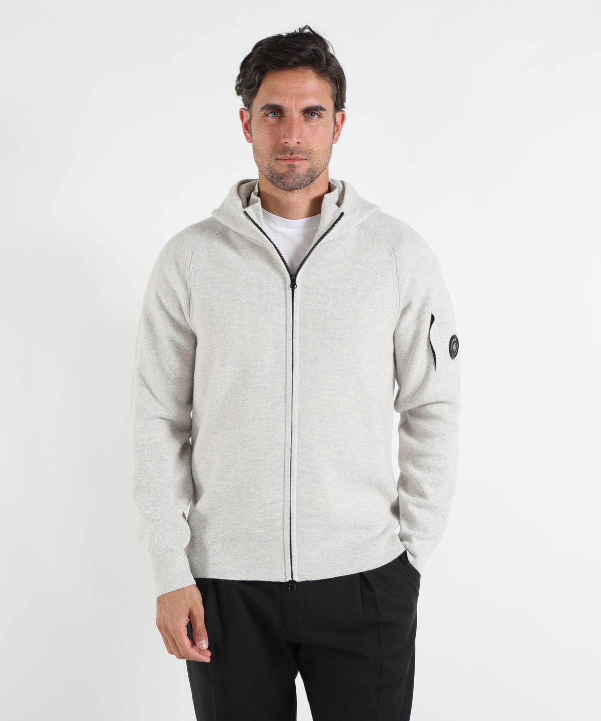 C.P. COMPANY Lambswool GRS con cappuccio con cerniera a maglia
