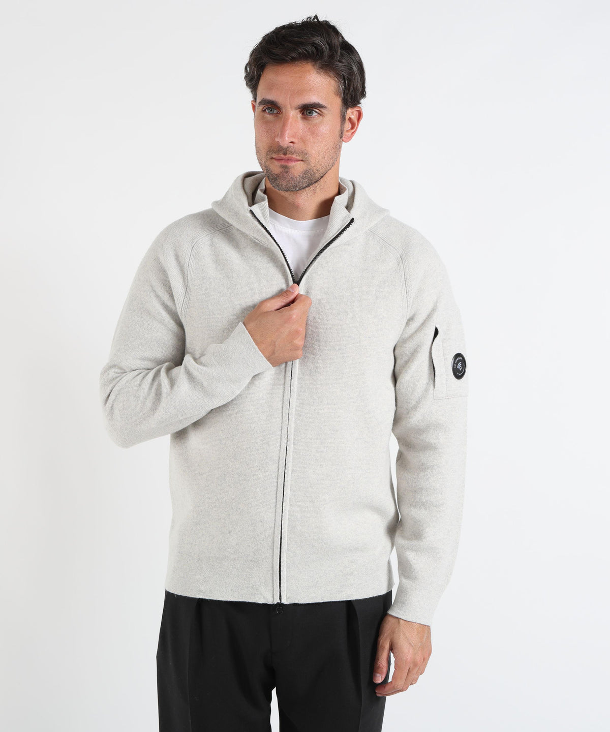 C.P. COMPANY Lambswool GRS con cappuccio con cerniera a maglia