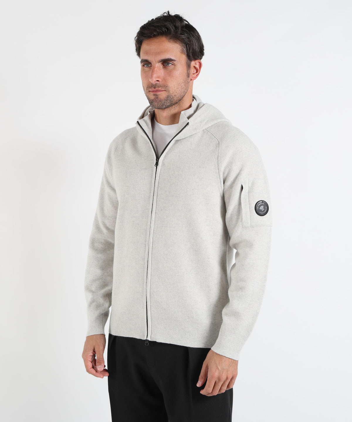 C.P. COMPANY Lambswool GRS con cappuccio con cerniera a maglia