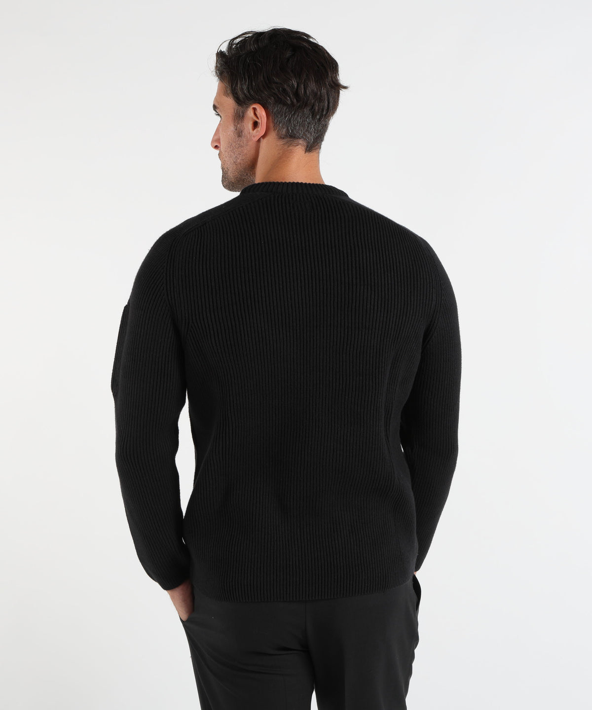 Maglie C.P. COMPANY Full Rib Cotton Lens Crewneck Sweater Nero | C.P. COMPANY