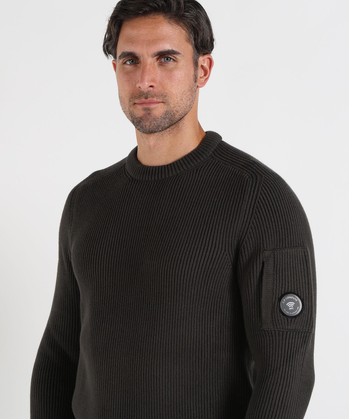 Maglie C.P. COMPANY Full Rib Cotton Lens Crewneck Sweater Antracite | C.P. COMPANY