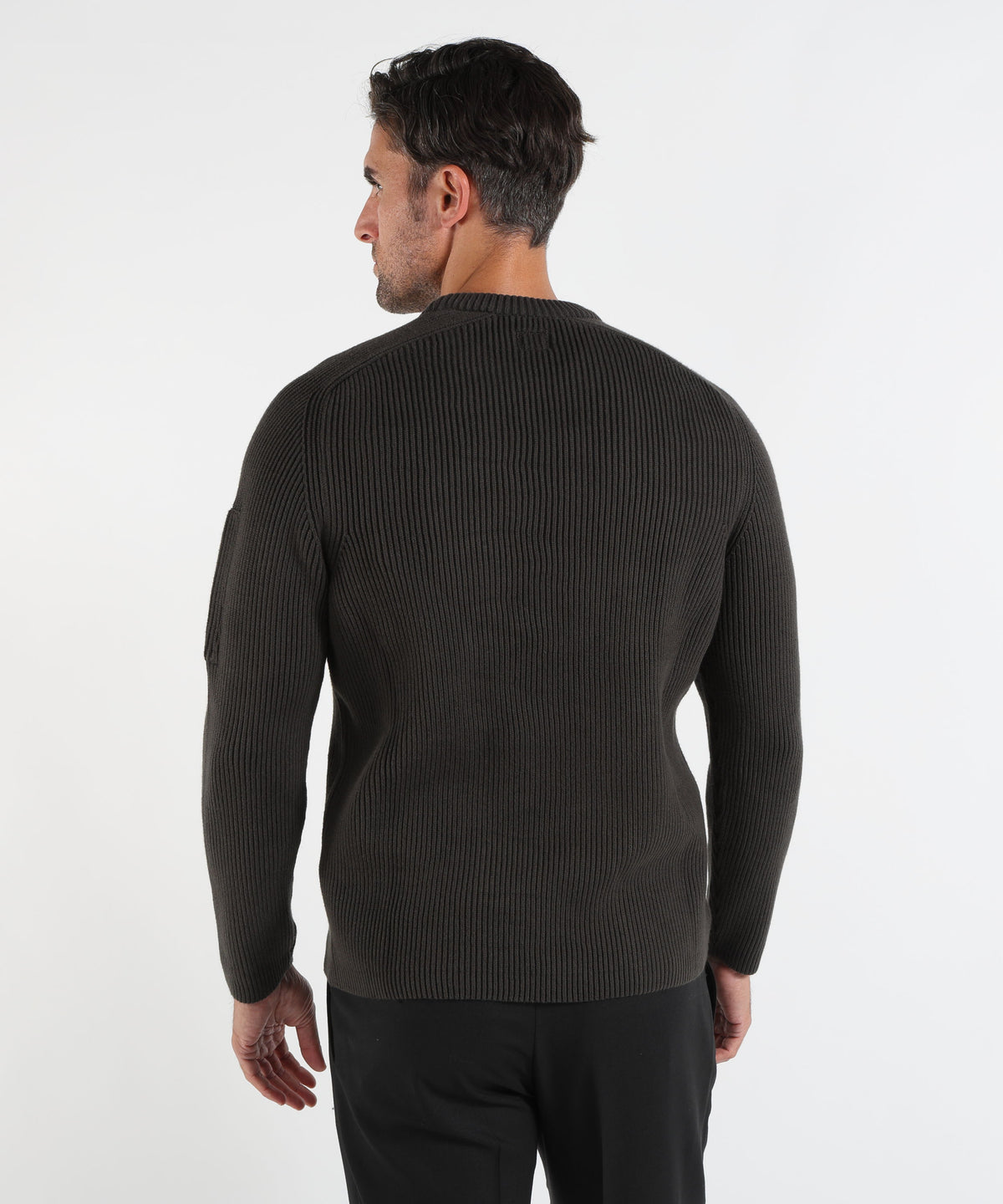 Maglie C.P. COMPANY Full Rib Cotton Lens Crewneck Sweater Antracite | C.P. COMPANY