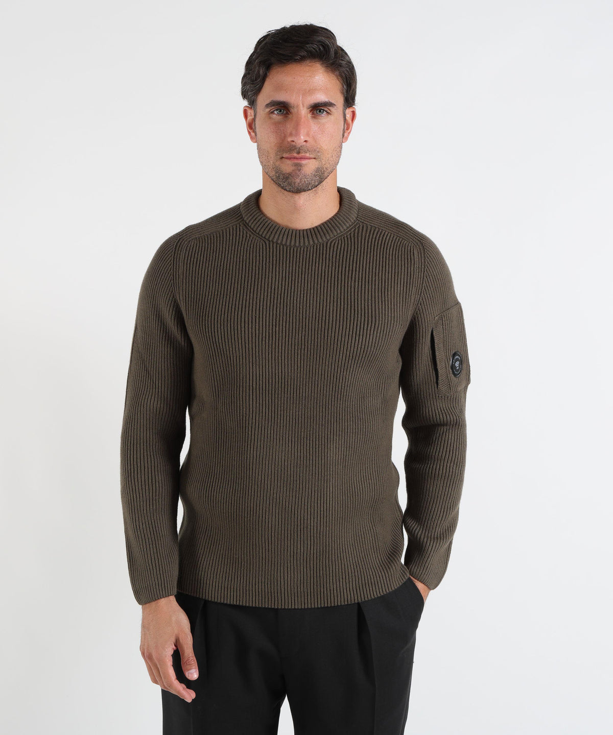 Maglie C.P. COMPANY Full Rib Cotton Lens Crewneck Sweater Militare | C.P. COMPANY
