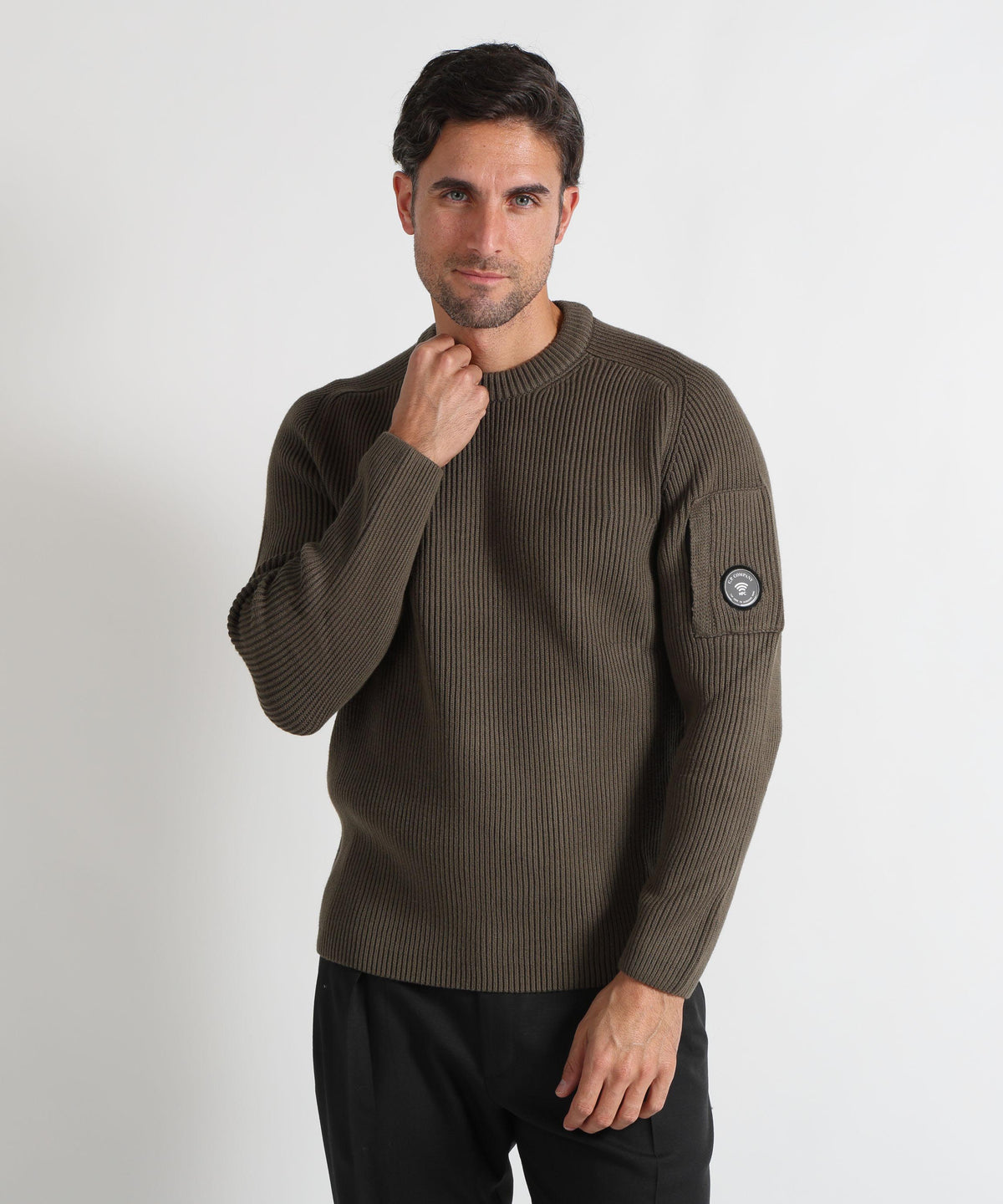 Maglie C.P. COMPANY Full Rib Cotton Lens Crewneck Sweater Militare | C.P. COMPANY