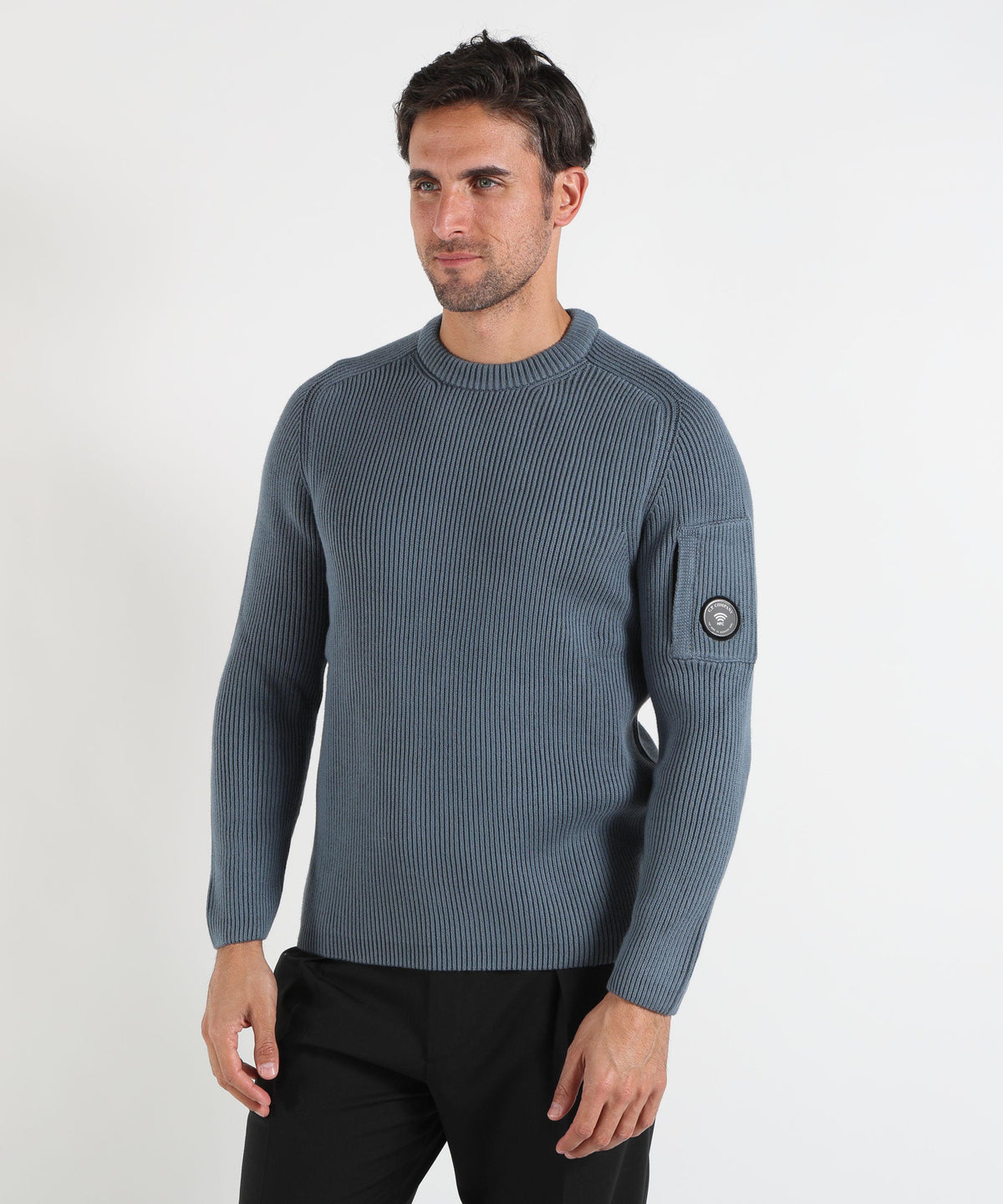Maglie C.P. COMPANY Full Rib Cotton Lens Crewneck Sweater Cobalto | C.P. COMPANY