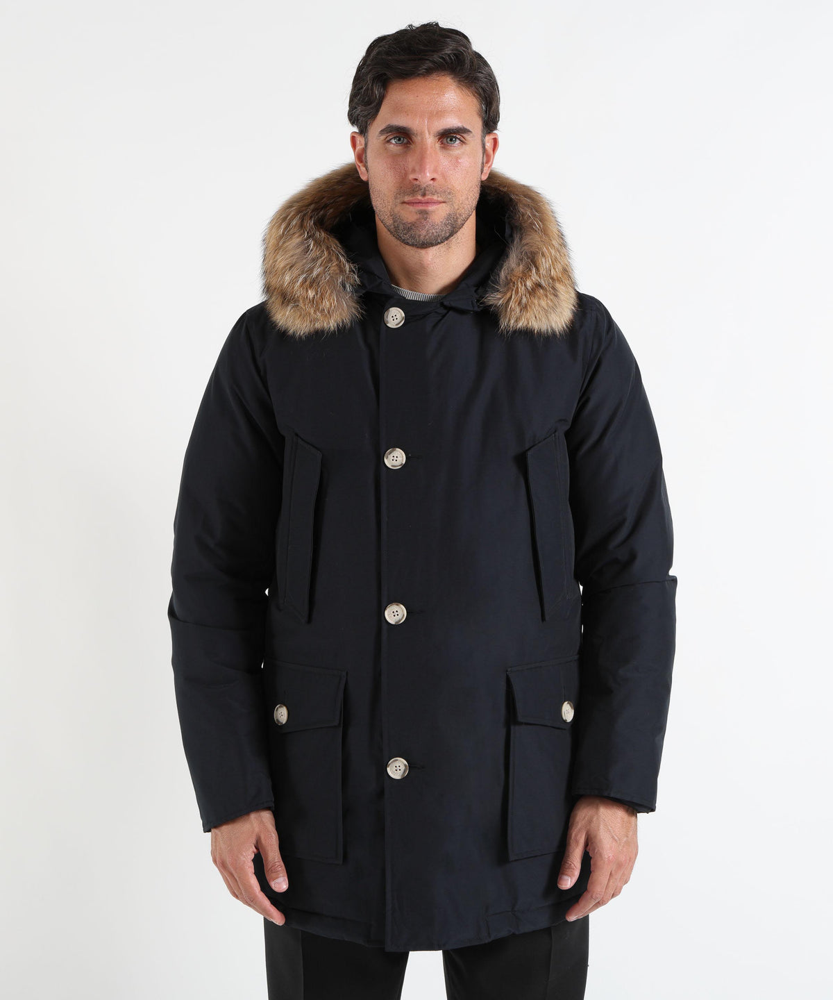 Parka WOOLRICH Arctic Parka in Ramar Cloth con pelliccia removibile Nero | WOOLRICH