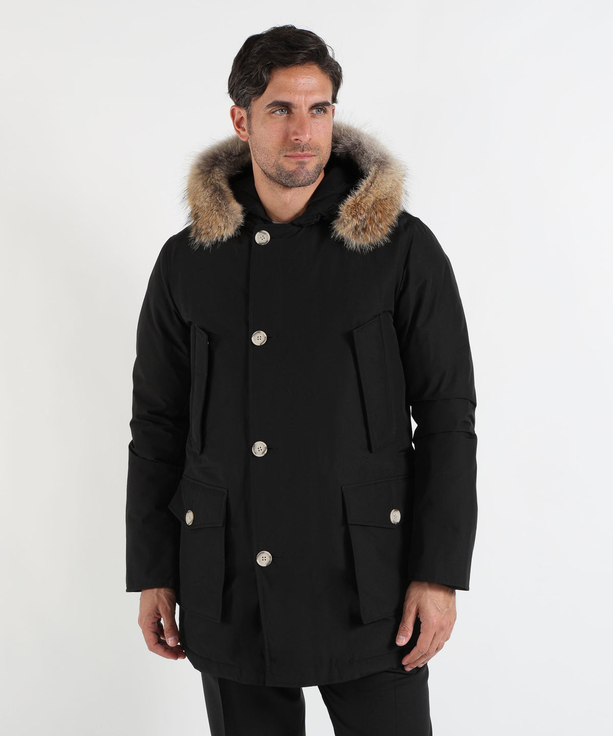 Parka WOOLRICH Arctic Parka in Ramar Cloth con pelliccia removibile Nero | WOOLRICH
