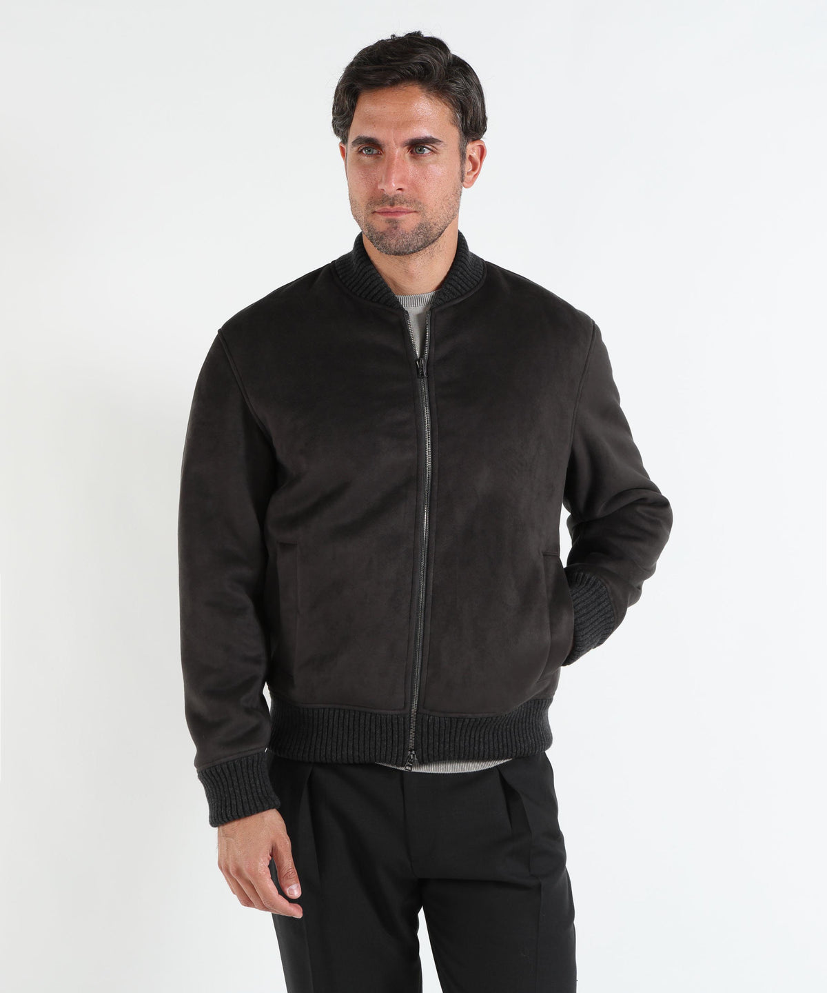 Giubbotti HERNO Bomber con effetto pelle scamosciata Antracite | HERNO