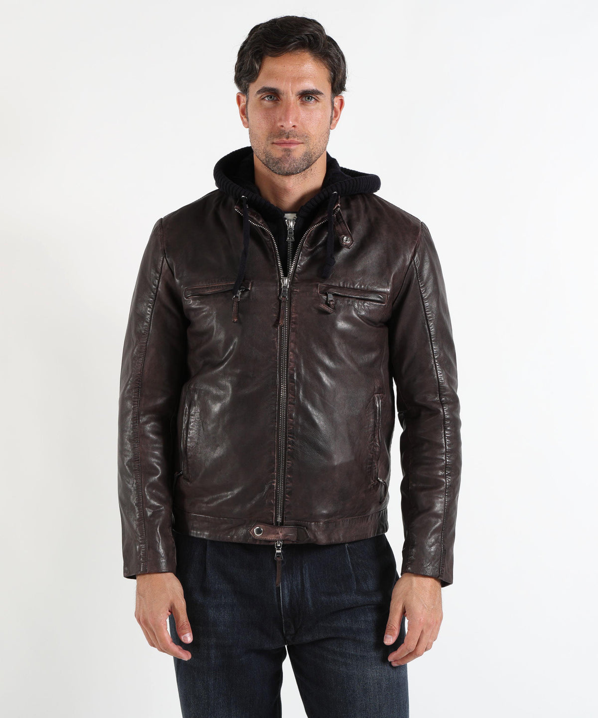 THE JACK LEATHERS Giacca in pelle Moreno da uomo con finitura spray naturale