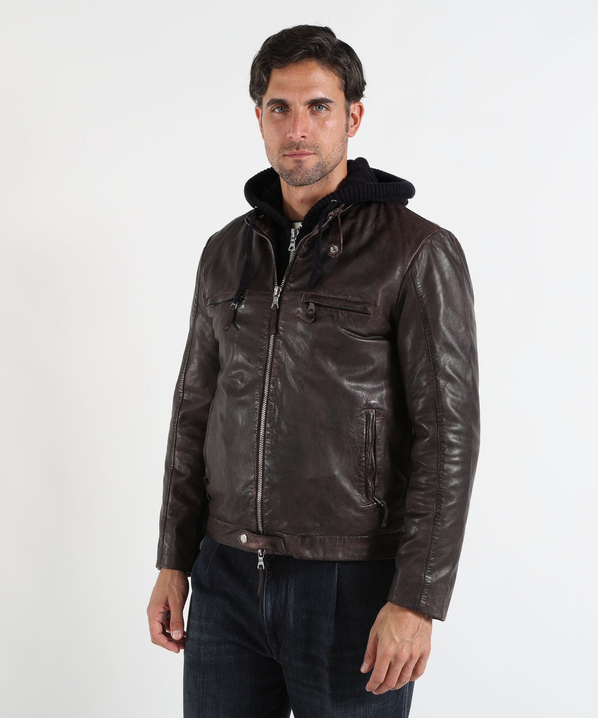 Giacche THE JACK LEATHERS Giacca in pelle Moreno da uomo con finitura spray naturale Moro | THE JACK LEATHERS