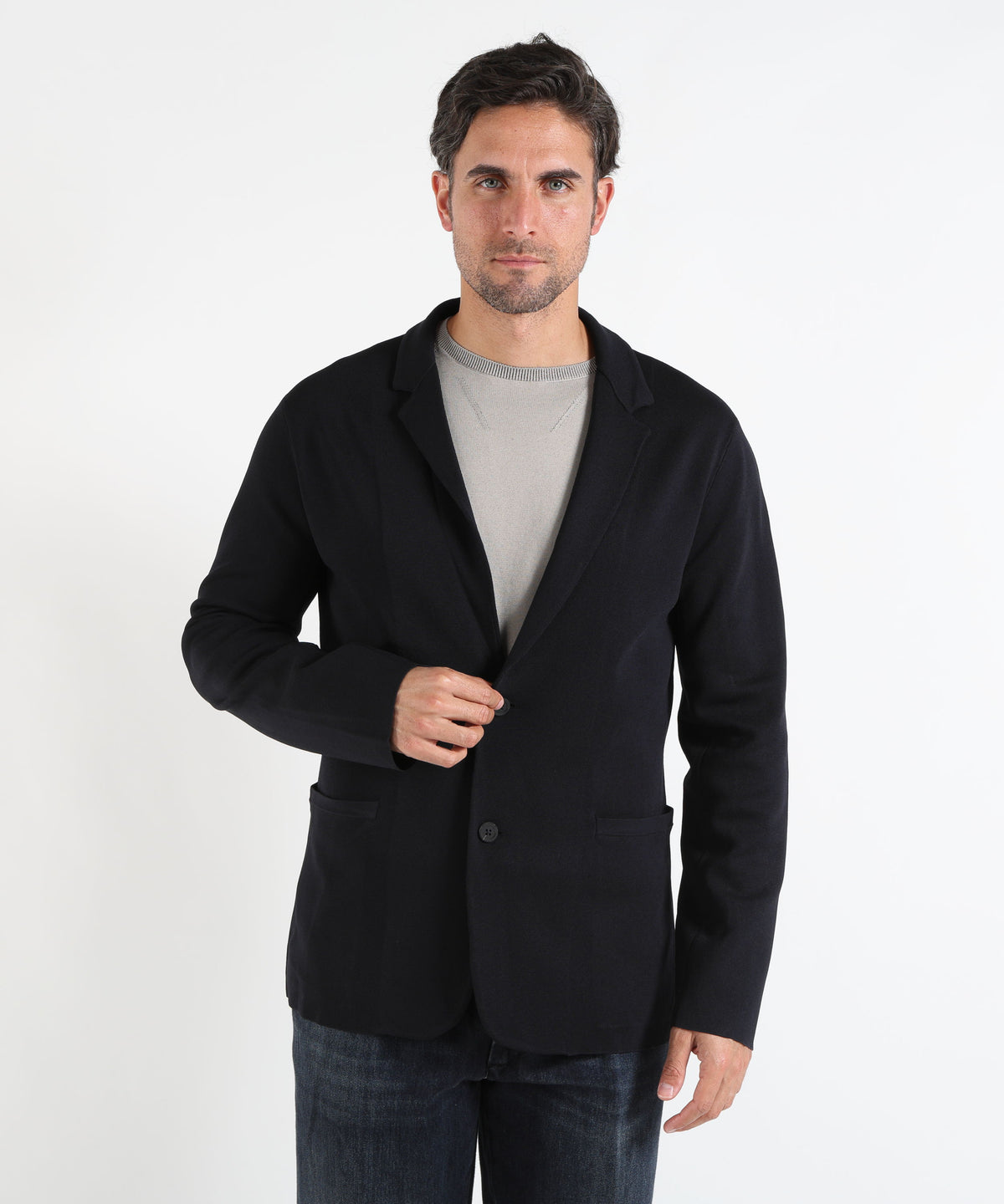 Giacche EMPORIO ARMANI Blazer monopetto in tessuto punto stoffa Travel Essential Blu | EMPORIO ARMANI